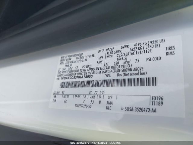 1FBAX2C83NKA78950 Ford Transit-350 Passenger Van Xlt