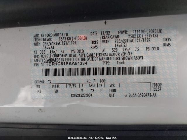 1FTBR1C81PKA51334 Ford Transit-250 Cargo Van