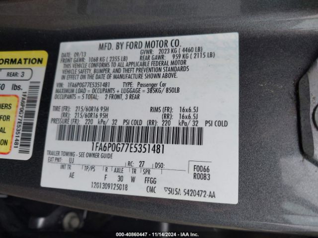 1FA6P0G77E5351481 Ford FUSION S