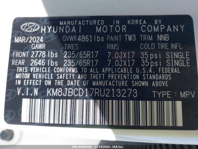 KM8JBCD17RU213273 Hyundai Tucson Hybrid Blue