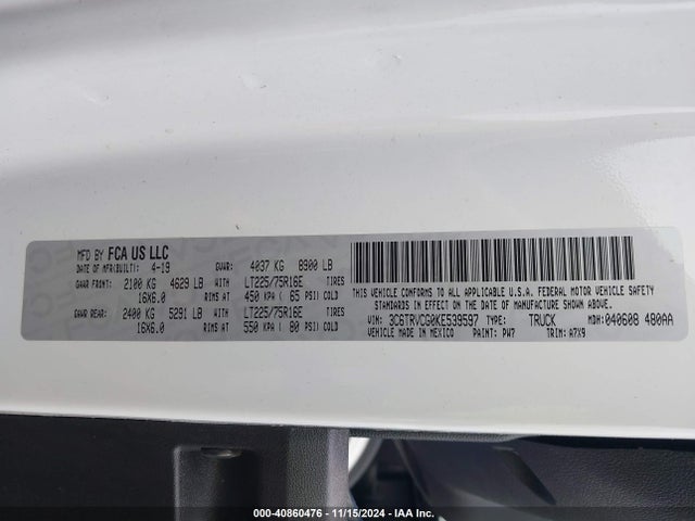 3C6TRVCG0KE539597 RAM Promaster 2500