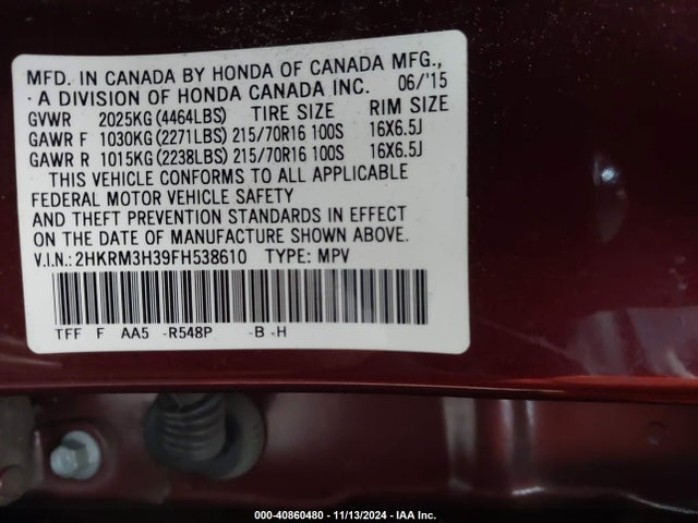 Honda CR-V LX 2015 2HKRM3H39FH538610 Image 9