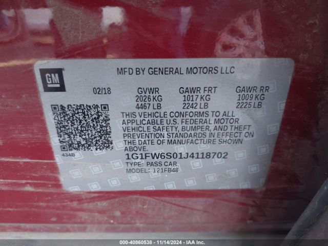 1G1FW6S01J4118702 Chevrolet BOLT EV LT