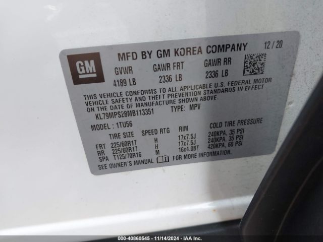 KL79MPS28MB113351 Chevrolet Trailblazer Fwd Lt