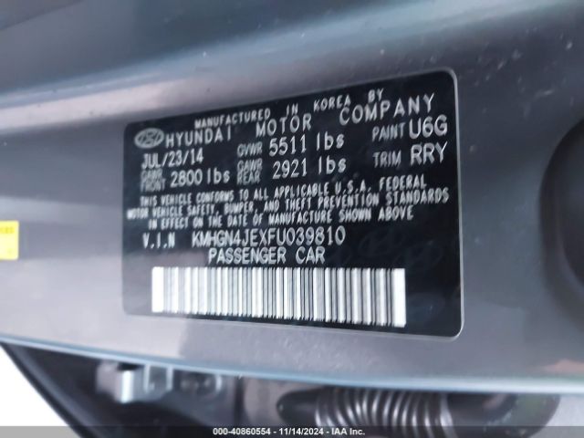 KMHGN4JEXFU039810 Hyundai Genesis 3.8