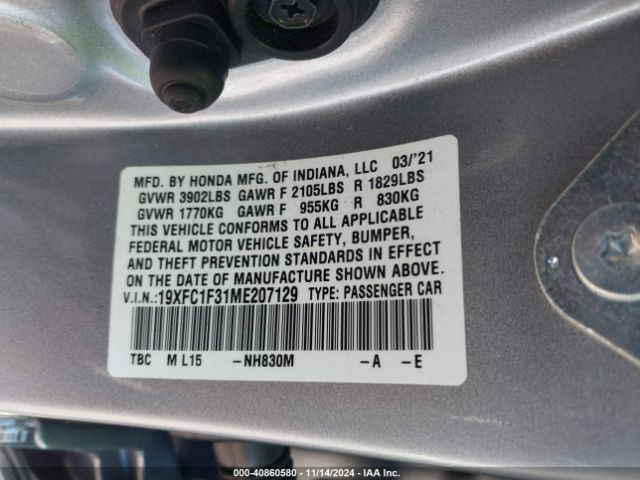19XFC1F31ME207129 Honda CIVIC EX