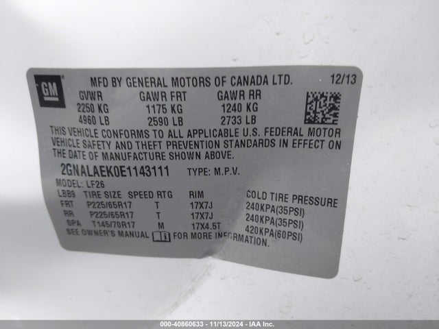 Chevrolet EQUINOX LS 2014 2GNALAEK0E1143111 Image 9