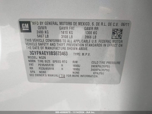 2011 CADILLAC SRX 3GYFNAEY8BS673463 Photo 8