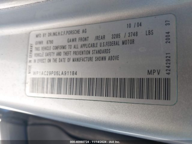 2005 PORSCHE CAYENNE WP1AC29P05LA91184 Photo 8