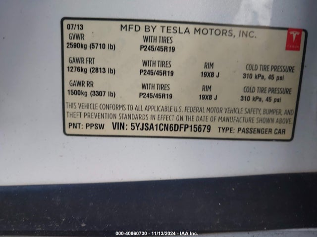 2013 TESLA MODEL S 5YJSA1CN6DFP15679 Photo 8
