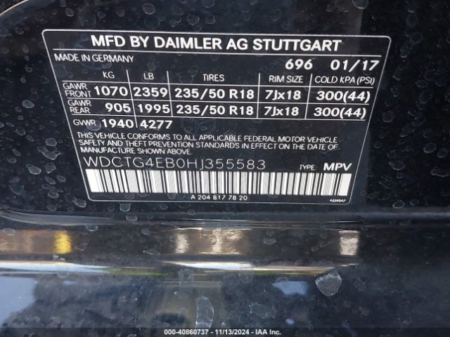 WDCTG4EB0HJ355583 Mercedes-Benz GLA 250