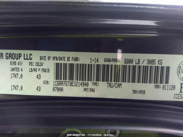 1C6RR7GT8ES214940 RAM 1500 Slt