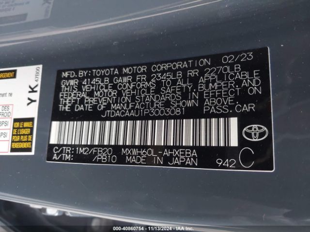 JTDACAAU1P3003081 Toyota Prius Le