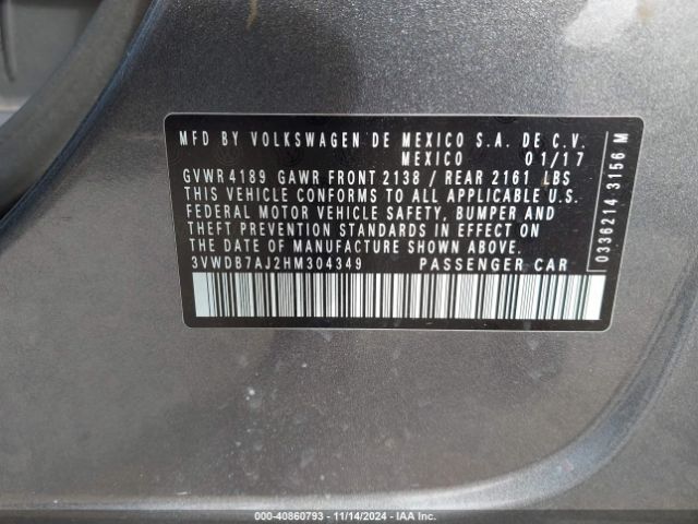 3VWDB7AJ2HM304349 Volkswagen Jetta 1.4t Se