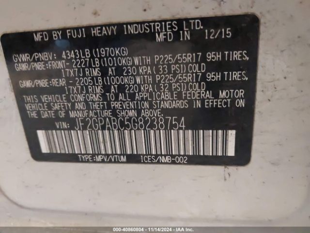 JF2GPABC5G8238754 Subaru Crosstrek 2.0i Premium