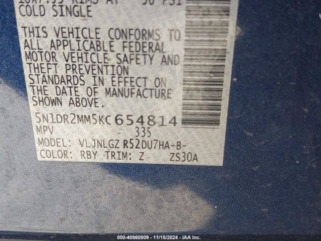 5N1DR2MM5KC654814 Nissan Pathfinder Sl