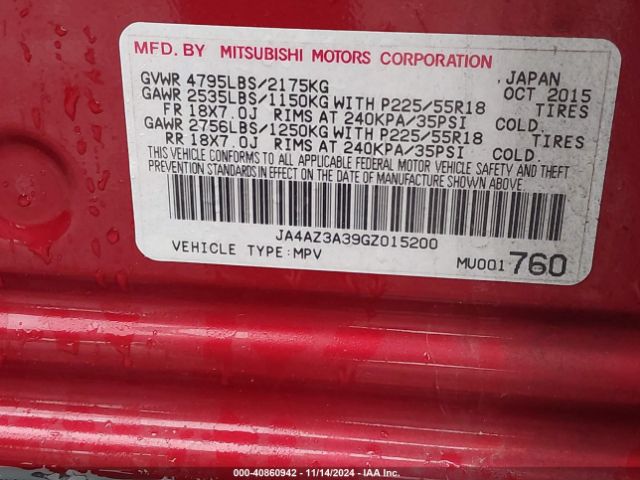JA4AZ3A39GZ015200 Mitsubishi Outlander Es/se/sel