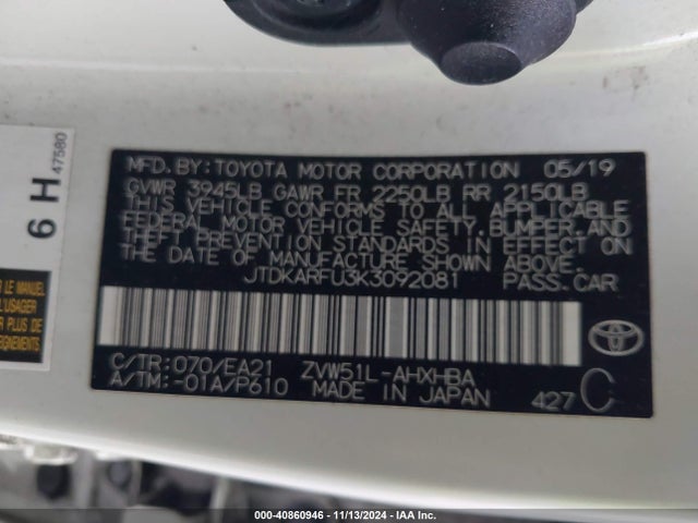 JTDKARFU3K3092081 Toyota Prius Limited