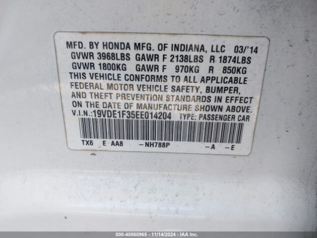 19VDE1F35EE014204 Acura Ilx 2.0l