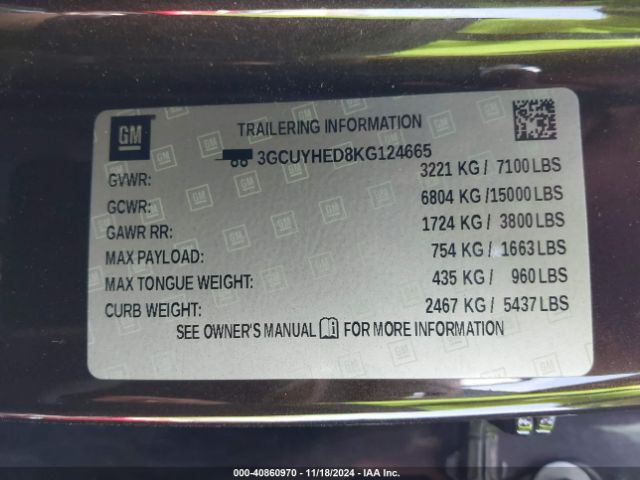 3GCUYHED8KG124665 Chevrolet Silverado 1500 High Country