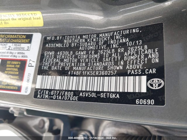 Toyota CAMRY XLE 2014 4T4BF1FK5ER360257 Image 9