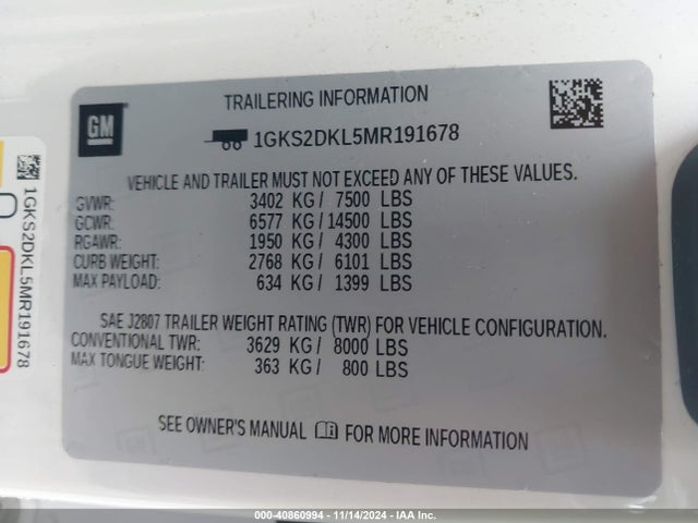 1GKS2DKL5MR191678 GMC Yukon 4wd Denali