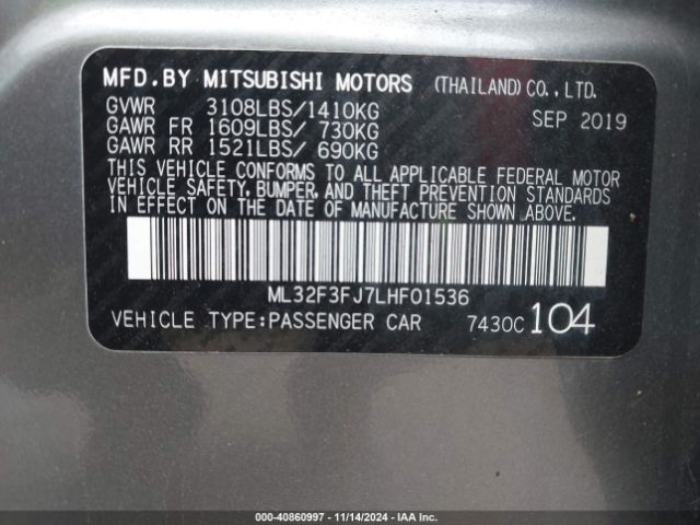 ML32F3FJ7LHF01536 Mitsubishi Mirage G4 Es