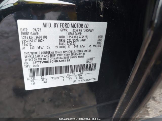 3FTTW8E30NRA95115 Ford Maverick Xl