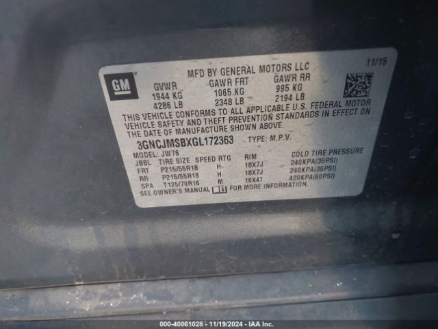 3GNCJMSBXGL172363 Chevrolet TRAX LTZ