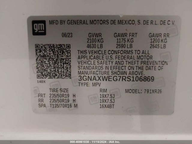 3GNAXWEG7RS106869 Chevrolet Equinox Awd Rs