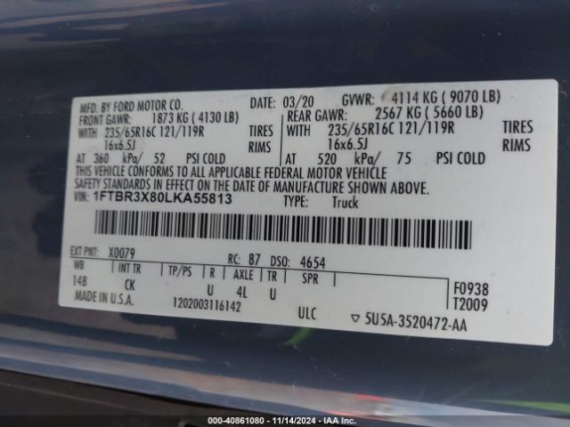 1FTBR3X80LKA55813 Ford Transit-250 Cargo Van
