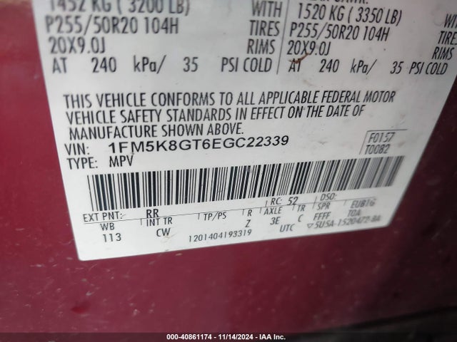 Ford EXPLORER SPORT 2014 1FM5K8GT6EGC22339 Image 9