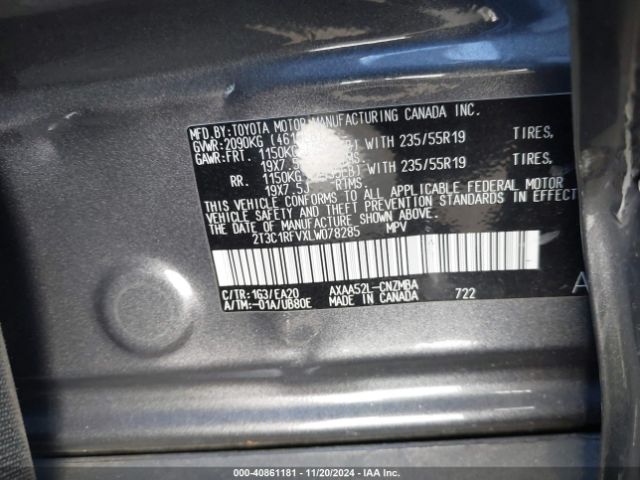 2T3C1RFVXLW078285 Toyota Rav4 Xle Premium