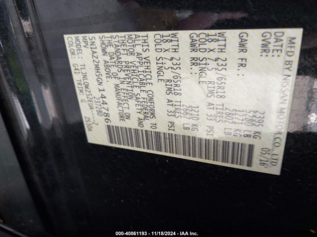 5N1AZ2MH5GN144786 Nissan MURANO SV