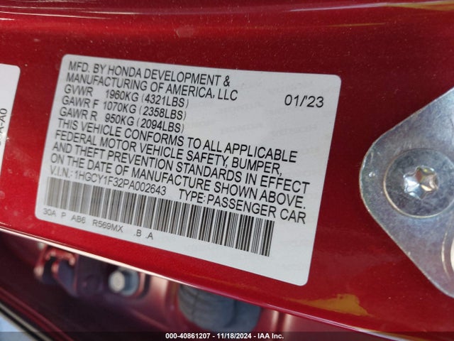Honda ACCORD EX 2023 1HGCY1F32PA002643 Image 9