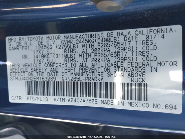 Toyota Tacoma Double Cab Prerunner 2014 3TMJU4GN2EM163089 Image 9