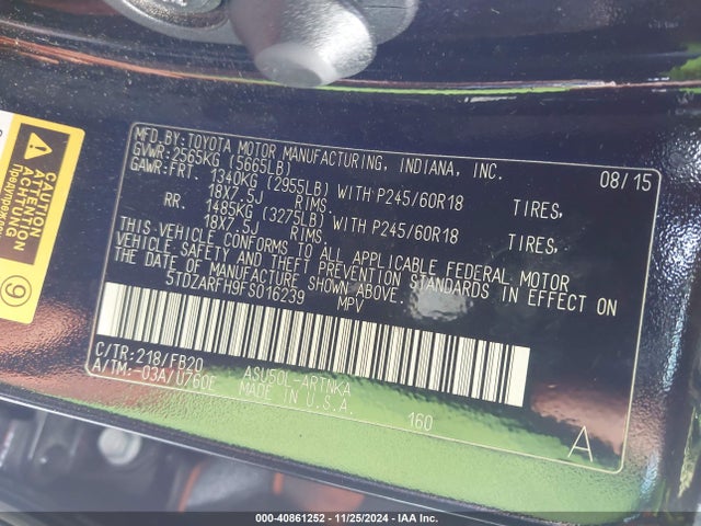 5TDZARFH9FS016239 Toyota Highlander Le