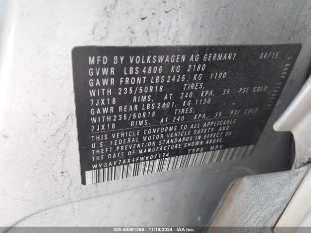WVGAV7AX4FW607174 Volkswagen TIGUAN SE