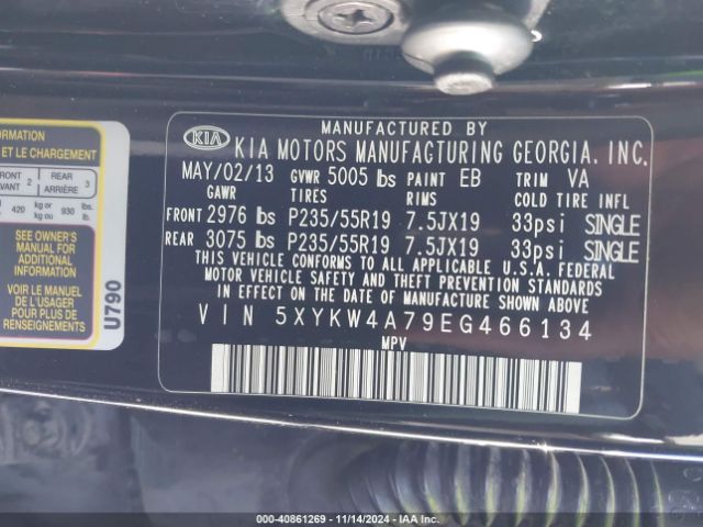5XYKW4A79EG466134 KIA SORENTO SX