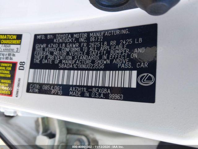 58ADA1C1XNU023556 Lexus ES 300H