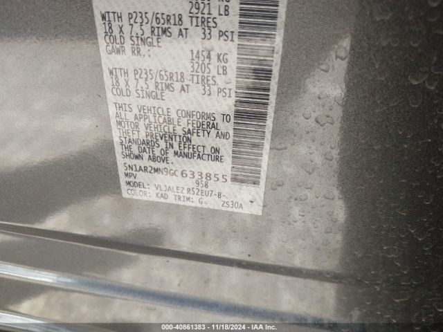 5N1AR2MN9GC633855 Nissan Pathfinder Platinum/s/sl/sv