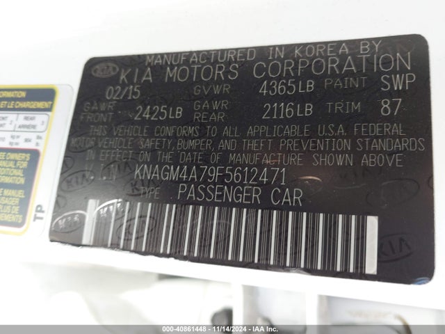 KIA Optima Lx 2015 KNAGM4A79F5612471 Image 9