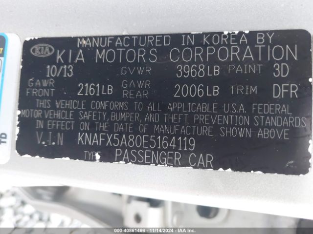 KNAFX5A80E5164119 KIA FORTE EX