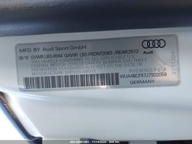 WUA4BCFX7J7902058 Audi R8 5.2 V10 Plus
