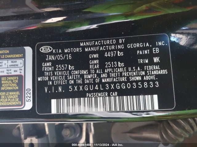 KIA OPTIMA EX 2016 5XXGU4L3XGG035833 Image 9