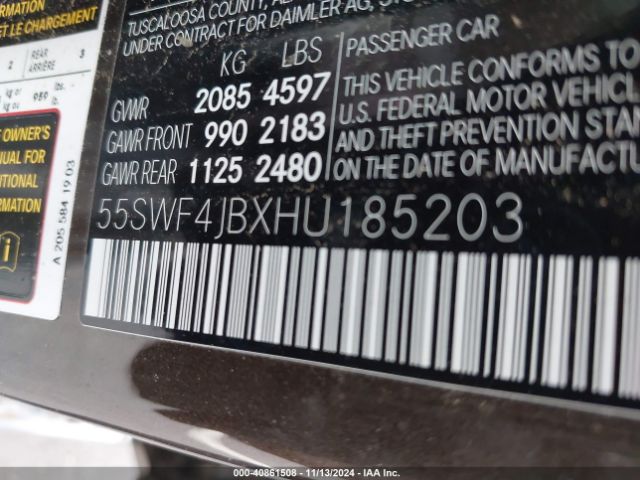 55SWF4JBXHU185203 Mercedes-Benz C 300 Luxury/sport