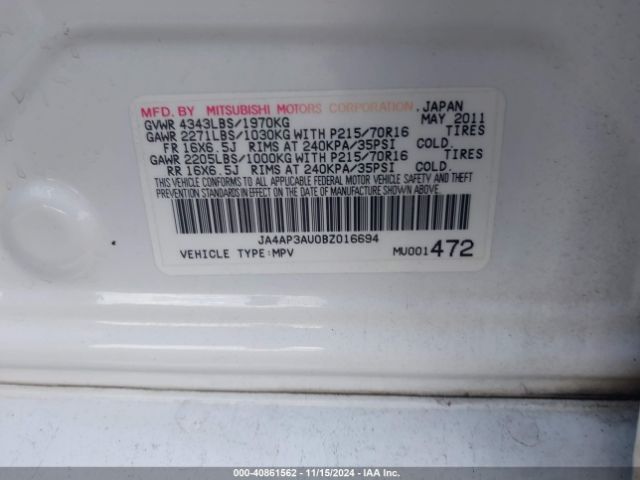 2011 MITSUBISHI OUTLANDER SPORT JA4AP3AU0BZ016694 Photo 8