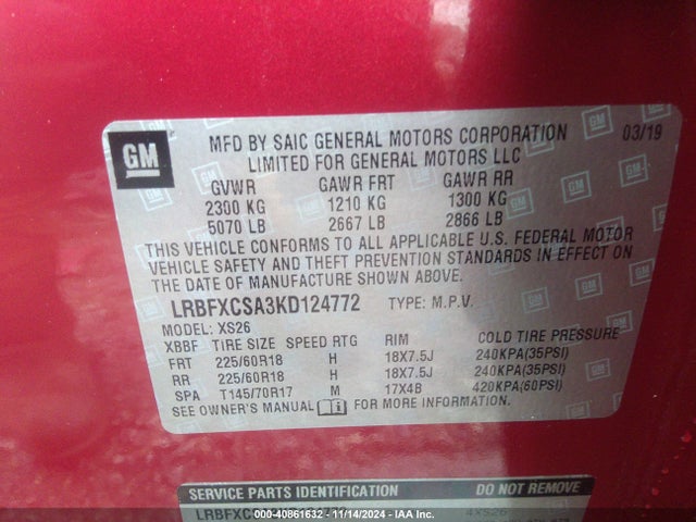 LRBFXCSA3KD124772 Buick Envision Fwd Essence