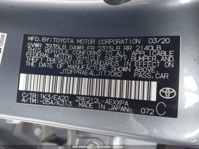 JTDFPRAE4LJ117082 Toyota Corolla Xle