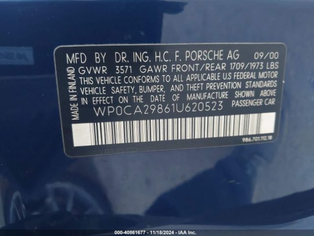 2001 PORSCHE BOXSTER WP0CA29861U620523 Photo 8